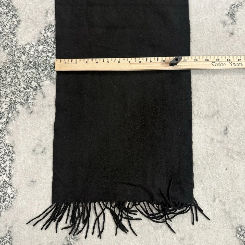 Portolano 100% Cashmere Scarf Black Fringe Soft Winter  Luxury Solid